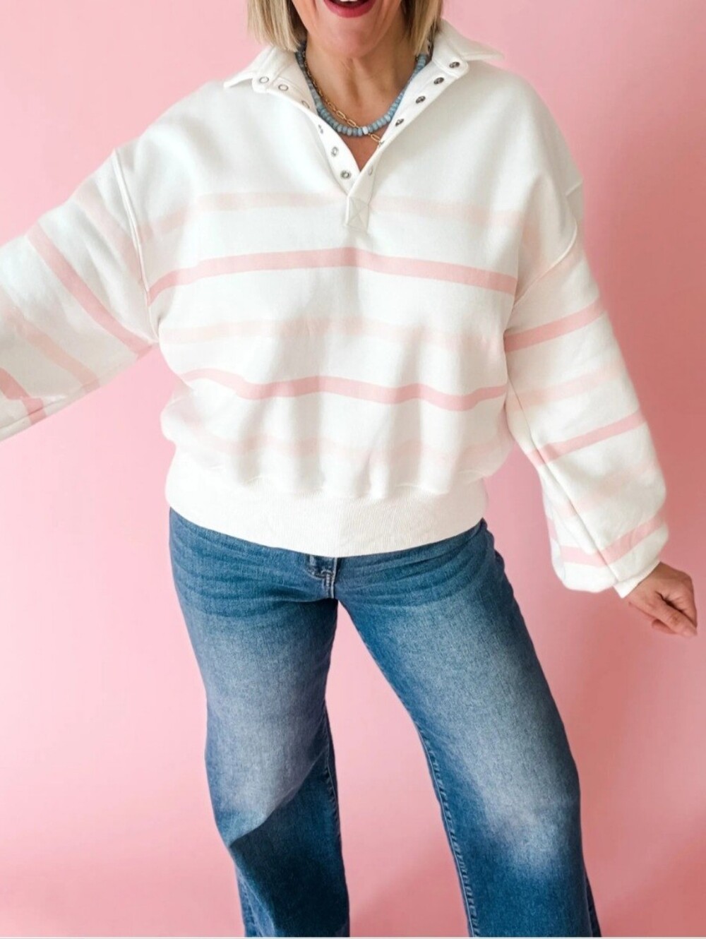 Papermoon White Pullover With Pink Stripes